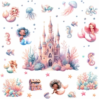 nikima Wandtattoo 265 Wandtattoo Meerjungfrauen Unterwasserschloss (PVC-Folie), in 6 vers. Größen