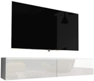 Selsey Kane – TV-Lowboard TV-Schrank hängend/stehend 140 cm (Weiß Matt/Weiß Hochglanz mit LED)