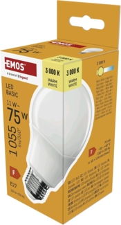 EMOS - LED-Lampe BASIC A60 - E27 Sockel - Warmweiß - 1055 lm - 11W (Ersatz für 75W Glühbirne) - Lebensdauer 20 000 Stunden - Abstrahlwinkel 200° - CRI min. 80