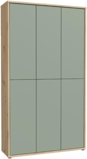 Schuhschrank >Alanna< 6 Türen, Salbei / Artisan Eiche Dekor - 109,2x191,9x34,9 cm (B/H/T)