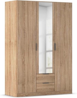 Rauch Möbel Lagoa, Kleiderschrank, Garderobe für Schlafzimmer, Kinderzimmer, Jugendzimmer 3-türig mit Spiegel, 2 Schubladen, mit Zubehör Classic, Farbe Eiche Sonoma, Holz, Breite 136 cm