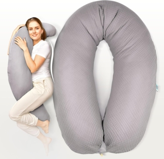 SEI Design Stillkissen Seitenschläferkissen Babynestchen mit EPS Mikroperlen, Schwangerschaftskissen mit Bezug, Bezug aus Musselin BIO Baumwolle