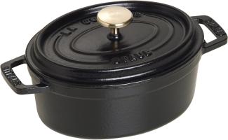 STAUB Gusseisen Bräter/Cocotte, Oval 15 cm, 0,6 L, Aromaregen Funktion, Für alle Herdarten geeignet, Schwarz
