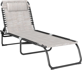 Outsunny Sonnenliege faltbar Gartenliege Klappliege Garten 4-stufige Rückenlehne verstellbar Stahl Mesh-Stoff Beige 197 x 58 x 26 cm