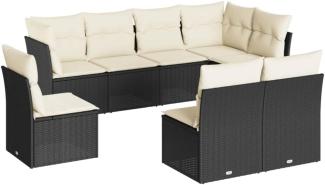 vidaXL 8-tlg. Garten-Sofagarnitur mit Kissen Schwarz Poly Rattan 3217756