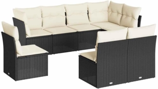 vidaXL 8-tlg. Garten-Sofagarnitur mit Kissen Schwarz Poly Rattan 3217756