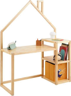 IDIMEX Kinderschreibtisch NIVIA, Kinderzimmer Schreibtisch mit Regal Hausdesign, Lerntisch natur