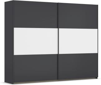 Rauch Möbel Neo, Schwebetürenschrank, Kleiderschrank, Kleiderschränke, Garderobe, Schrank mit Stauraum, 2-türig, Farbe Grau-metallic/Alpinweiß, 261 x 210 x 59 cm