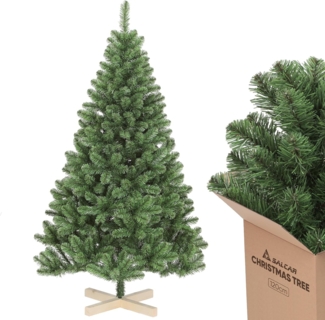 Salcar Künstlicher Weihnachtsbaum Künstlicher Tannenbaum mit Holzständer, Christbaum PVC Nadeln, Fichte, 120 cm mit 271 PVC-Zweigen, Baumdurchmesser: ca. 78 cm