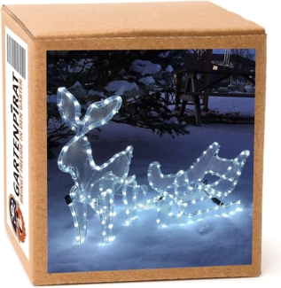 Gartenpirat LED Dekofigur Rentier mit Schlitten 100 x 49 cm 216 LED Weihnachtsdeko für außen