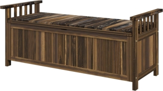 Outsunny Bank mit Stauraum, Armlehnen, 240kg belastbar (Gartenbank aus Holz, 1-St, 2-Sitzer Holzbank), für Balkon Terrasse, Garten, 128,5 x 56 x 53,5cm, Verkohlt