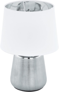 Eglo 99329 Tischleuchte MANALBA 1 E14 1X40W Keramik, Textil silber, weiß H:30cm Ø:20cm mit Kabelschalter