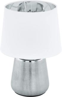 Eglo 99329 Tischleuchte MANALBA 1 E14 1X40W Keramik, Textil silber, weiß H:30cm Ø:20cm mit Kabelschalter