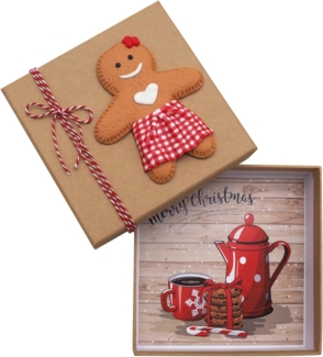 ZauberDeko Geschenkbox Geldgeschenk Verpackung Lebkuchenfrau Kekse Rot Braun Zuckerstange