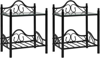 vidaXL Nachttische 2 Stk. Stahl und Hartglas 45x30,5x60 cm Schwarz 246727
