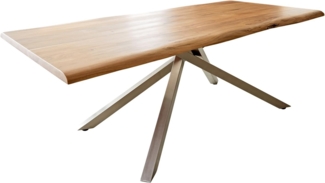 Esstisch Edge 240x100 Akazie Natur Kreuzgestell Rechteck Edelstahl Live-Edge