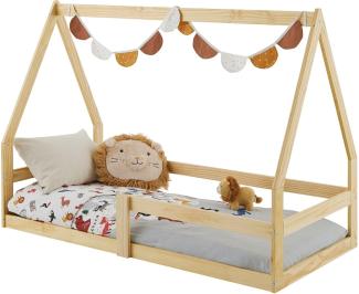 IDIMEX Hausbett TAMI Kinderbett in Hausform, 70 x 140 cm, Natur, Kiefernholz Kinderbett mit Rausfallschutz, ideal zum Schlafen und Spielen, Bodenbett, Montessori