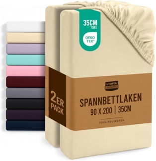 Utopia Bedding - 2er Set Spannbettlaken 90x200 cm - Beige - Gebürstete Mikrofaser Spannbetttuch - 35 cm Tiefe Tasche