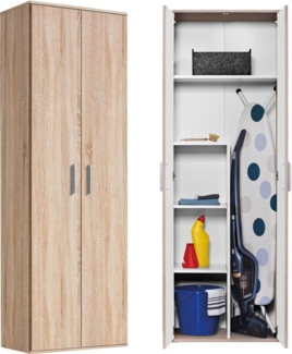 mokebo® Besenschrank 60CM Breite mit Staubsaugerfach 'Der Lange' moderner Mehrzweckschrank in Sonoma Eiche aus Holz, Schrank & Putzschrank | 60 x 180 x 34 (B/H/T in cm) | Braun
