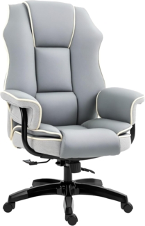 Vinsetto Bürostuhl, Ergonomisch Schreibtischstuhl mit Liegefunktion, Drehfunktion, Höhenverstellbar Computerstuhl für Home-Office, Kunstleder, Hellgrau