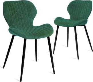 CangLong 2er Set Frisiertischstuhl Moderne gepolsterte Stühle für Küche, Esszimmer & Wohnzimmer, Samtstühle mit schwarzen Metallbeinen, grün