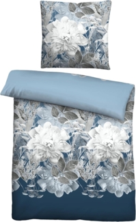 Traumhaft schlafen - Castell - Markenbettwäsche Thermo-Fleece Bettwäsche 0360442 BLUME GROß, eisblau, 1x 155x220 cm + 1x 80x80 cm