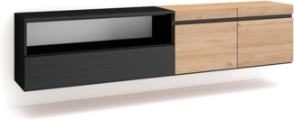 Skraut Home | TV-Schrank, Lowboard | für Wohnzimmer und Esszimmer | 200 x 45 x 35 cm | Für TV-Geräte bis zu 80" | Hängend | Moderner Stil | Eiche Schwarz