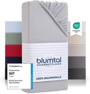 Blumtal® Baumwolle Spannbettlaken 150x200 cm Basics Jersey - Bettbezug 150x200 cm - Oeko-TEX zertifiziertes Spannbetttuch 150x200 cm - Matratzenbezug 150x200 cm -Bettbezug - Moonlight Grey - Grau