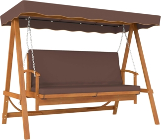 Outsunny Hollywoodschaukel mit Sonnendach, Sitzauflage, bis 330kg, 3-Sitzer, Liegefunktion, 3-Sitzer Gartenschaukel aus Holz, 1 tlg, 2 in 1 Holzschaukel mit Liegefunktion, für Garten, Terrasse, 236x130x181 cm, Braun