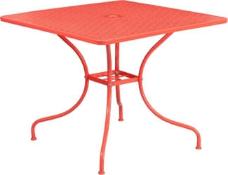 Flash Furniture Oia Terrassentisch mit Schirmloch, quadratisch, für drinnen und draußen, Stahl, 90,2 cm, Koralle