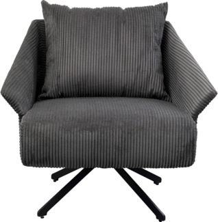Kare Design Drehsessel Milo, Grau, 360 Grad Drehbar, 110kg max. Belastbarkeit, Cord-Optik, Lounge Sessel, Polster Sessel mit Armlehne, für Wohnzimmer, Office, Kiefer Massivholz, 73 x 83 x 79 cm (H/B/T)
