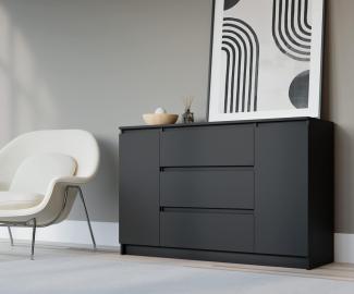3xEliving Demi 2D3S Kommode 120cm in schwarz - Modernes Sideboard mit viel Stauraum für Ihren Wohnbereich - 120 x 78 x 39 cm (B/H/T)