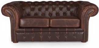 Chesterfield Ledersofa 2-Sitzer CLOTAIRE - Vintage Leder - Braun