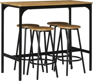HOMCOM Bargruppe Bartisch mit Barhocker Set, (Essgruppe, 5-tlg, Bartisch-Set), Rustikal-Braun MDF Eisen