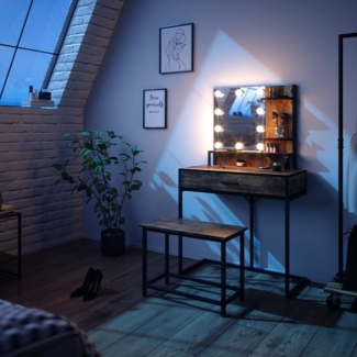 Schminktisch Fyrk Antikholz 80 cm mit LED Beleuchtung und Stuhl Vicco
