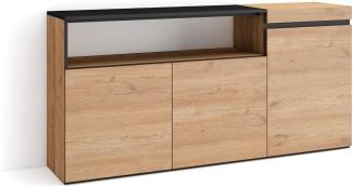 Skraut Home | Sideboard, Highboard | Kommode, Komodenschrank | 150x75x35cm | 3 Türen | Wohnzimmer, Küche | Moderner Stil | Eiche Schwarz