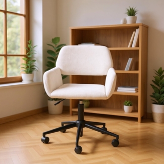 FurnitureR Beige Bürostuhl, Moderner Stil, Chenille Material, Höhenverstellbar, Platzsparendes Design für Büro und Home Office