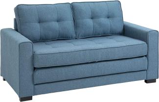 HOMCOM Schlafsofa Klappsofa 2-Sitzer Stoffsofa Bettsofa Sofa mit Schlaffunktion Sofagarnitur Leinen-Touch Gummiholz Blau 147,5 x 75 x 85 cm