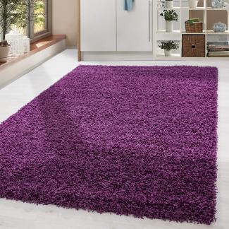 HomebyHome Hochflor Wohnzimmer Teppich 100x200 cm Einfarbig Lila Teppich Langflor Shaggy Modern Teppich für Schlafzimmer, Pflegeleicht Flauschig Weich Rechteckig Kleiner Teppich