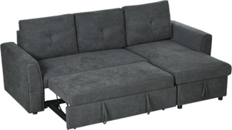 HOMCOM Ecksofa 3 Sitzer Couch mit Stauraum, Chaiselongue, Leinenoptik, Schlafsofa 1 Teile, Polstersofa für Wohnzimmer, Dunkelgrau