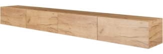 Planetmöbel TV Board 280 cm Gold Eiche, TV Schrank mit 4 Klappen als Stauraum, Lowboard hängend oder stehend, Sideboard Wohnzimmer