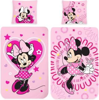 BERONAGE Kinderbettwäsche Minnie Mouse Sweet Pink Bettwäsche Biber / Flanell, 100% Baumwolle, 2 teilig, 135x200 + 80x80 cm