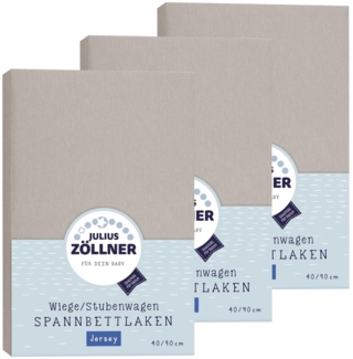 Julius Zöllner Spannbetttuch Jersey 90x40 Taupe 3er Pack