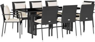 9-tlg. Garten-Essgruppe mit Kissen Schwarz Poly Rattan