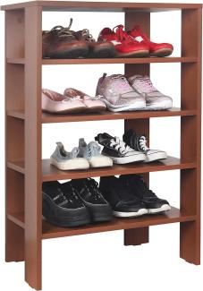 RICOO Schuhregal schmal und hoch 88 x 60 x 32 cm Standregal Pressholz Eiche Dunkelbraun Rustikal WM040-ER, Schuhständer mit 4 Ebenen, Schuhschrank offen, Schuhablagen Flur Shoe Rack, Schuhablage klein