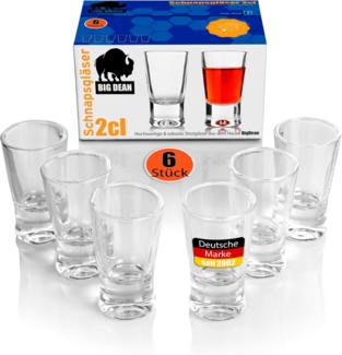 BigDean 6 Stück Schnapsgläser 2cl in Geschenkbox – hochwertige Shotgläser lebensmittelecht spülmaschinenfest - in hochwertiger Gastro Qualität