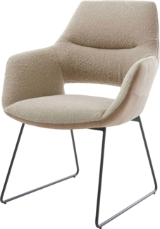 Esszimmerstuhl Yago-Flex mit Armlehnen Materialmix Schlamm Kufengestell Schwarz Taschenfederkern