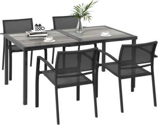 Outsunny Garten-Essgruppe 5 tlg. Sitzgruppe mit 1 Esstisch, 4 stapelbaren Stühlen, (Gartengarnitur, 5-tlg, Sitzgarnitur), für Terrasse, Mesh, Dunkelgrau