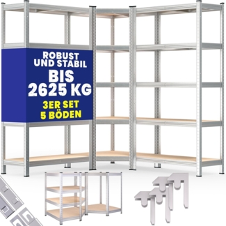 monzana Schwerlastregal, 3er Set Eckregal 2625 kg 15 MDF-Platten Regal Lagerregal Kellerregal