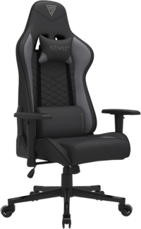 SENSE7 Gaming Stoff Spellcaster Bürostuhl Zocker Gamer Ergonomischer Stuhl Armlehne Einteiliger Stahlrahmen Einstellbarer Neigungswinkel Schwarz-Grau, 43-52 x 69,5 x 57